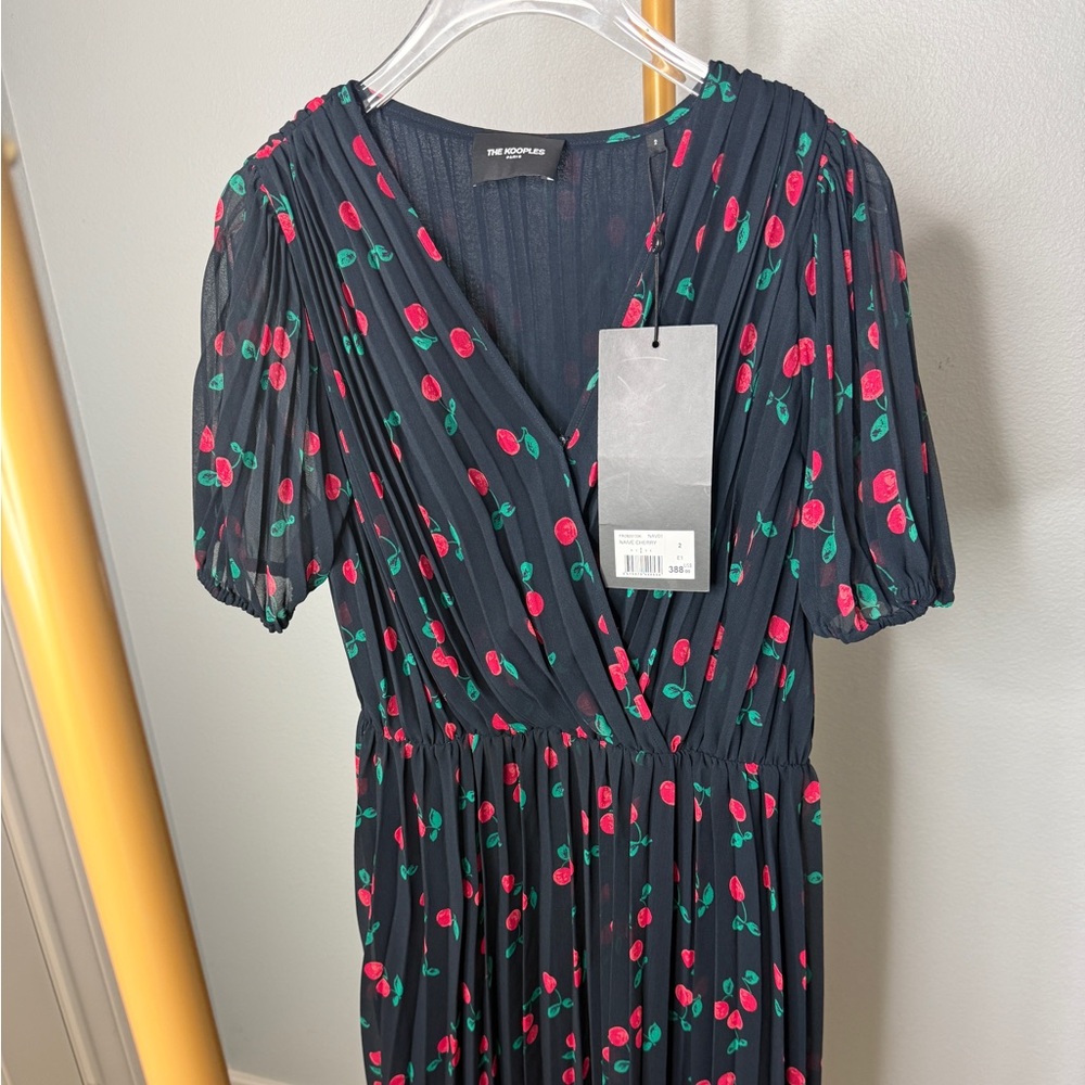 The Kooples Cherry Print Pleated Dress | NWT | Size 2 | $388 Retail